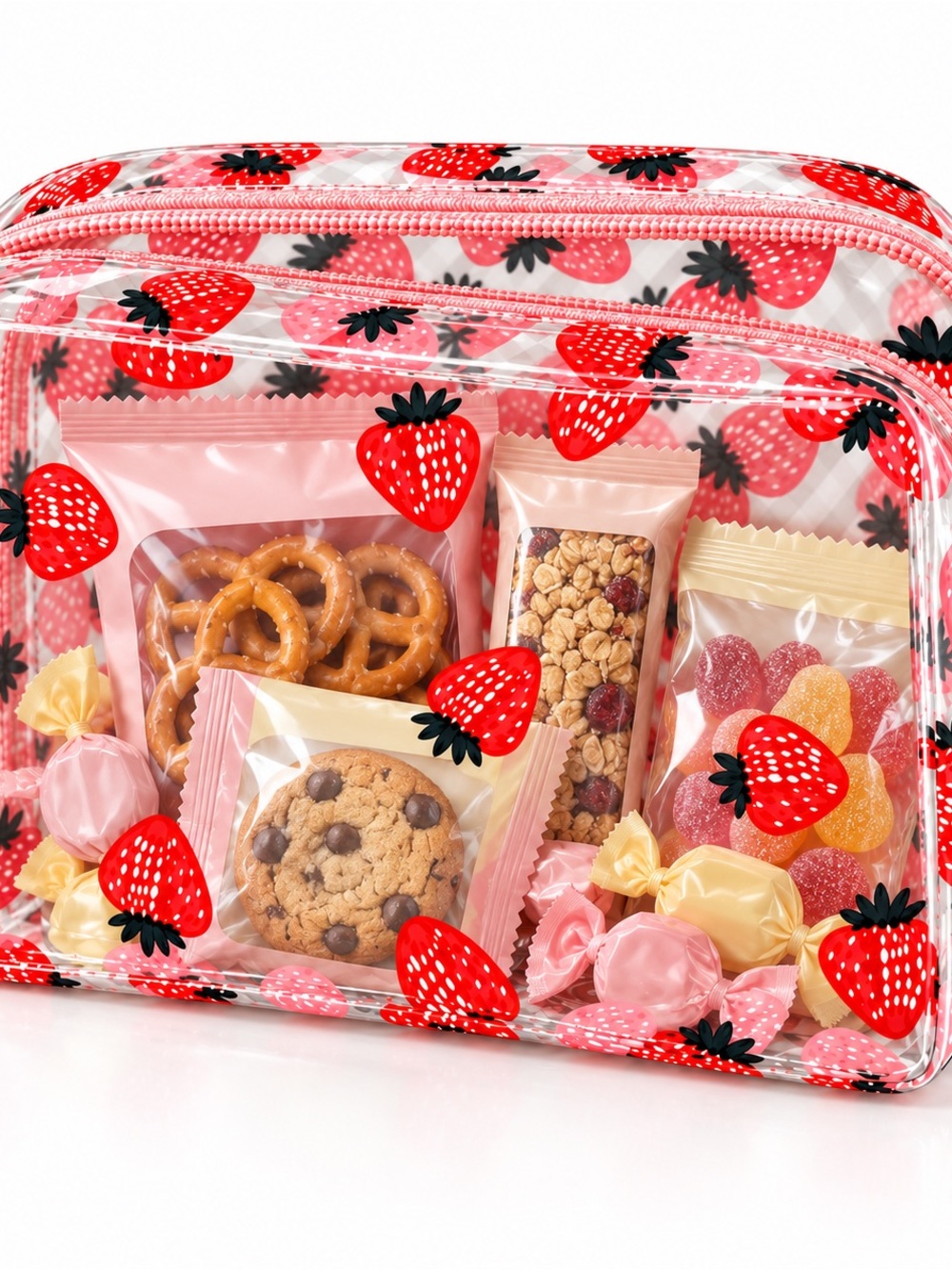 Clear Strawberry Print Cosmetic Bag - Picture 3 of 5